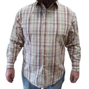 Setti Ponti Mens Brown Plaid Cotton Button Down Shirt Sz Large 100% Cotton